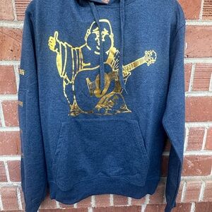 True Religion Navy Hoodie with Gold Buddha Graphic